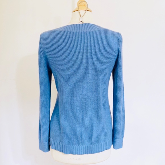 Talbots Cable Knit Long Sleeve Sweater Blue Petite Medium MP PM EUC - Picture 2 of 4